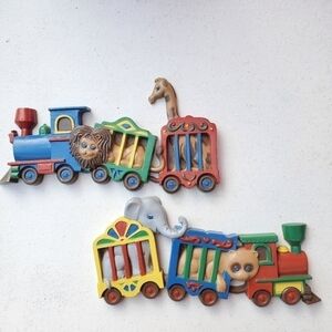 Vtg Homco ZOO Train wall plaques Lion Giraffe Tiger Elephant nursery room decor
